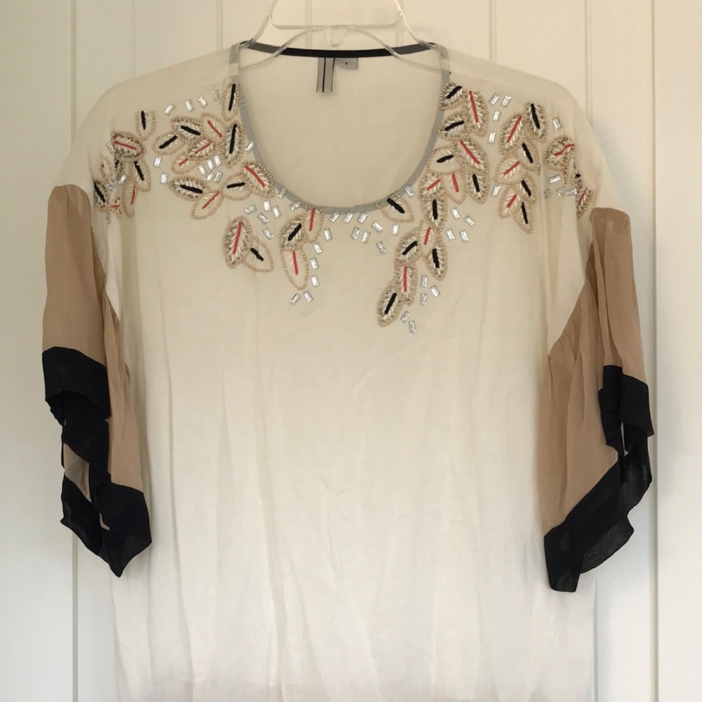 Anthropologie Cream and Black Top